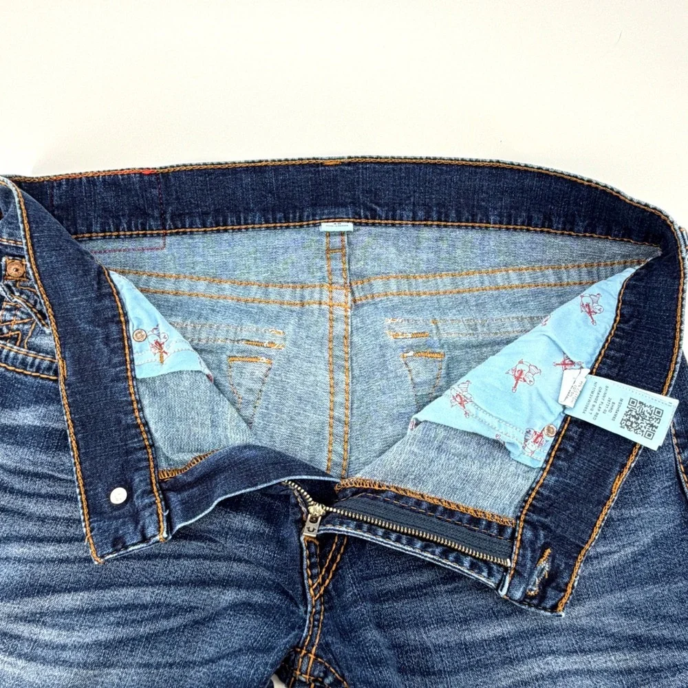 True Religion Skinny Flap Jeans Mens 40 Blue Dark Wash Excellent Horseshoe Flap